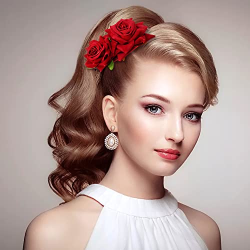 Honbay FG-G%-RED-ROSE-SIDE-COMB-2 2Pcs Rose Flower Hair Side Combs 7 Teeth Floral Twist Combs Decorative Flower Hairpin Hair Accessories thumb #6