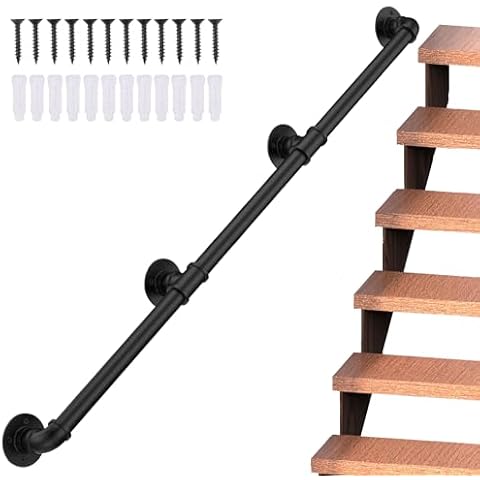 Magtctyae 3M/10FT Stair Handrail Industrial Iron Pipe Hand Railing Wall Mounted Support Step Baluster Handrail Indoor Outdoor Non-Slip Cover