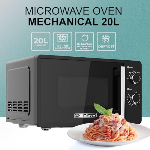 Belaco 800W Microwave Compact Size Microwave Oven with Manual Control, 10 Power Levels, 20L Capacity, Timer Function, Easy Clean Interior Ideal for Home or Office Use - Image 3