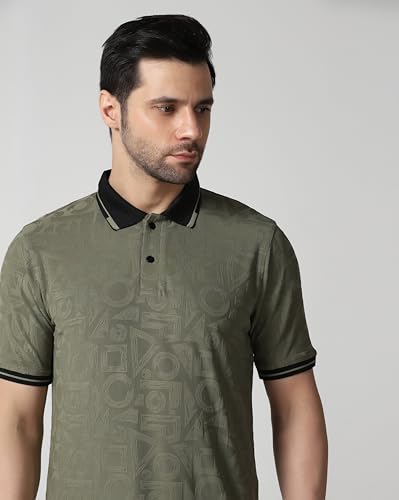 Image of TOPLOT Men's Premium Jacquard Polo T-Shirt | Geometric Textured Design | Contrast Collar & Cuffs | Soft Breathable | Perfect for Office & Casual Wear | Available in Pack of 2 (5281)