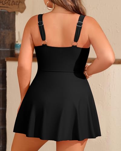 Plus Size Swim Dresses for Women- One Piece Swimsuit Tummy Control Flowy Bathing Suit Full Coverage Swimwear 20252