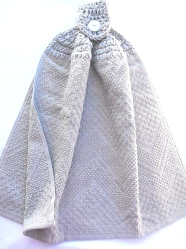 Everyday Terry Cloth Kitchen Towel - Double Thick/Full Crochet TOP Hanging Kitchen Towel (Diamond LT Gray)
