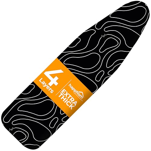 Ironing Board Cover and Pad Extra Thick Heavy Duty Padded Multiple Layers, Silver Coated Ironing Board Cover, Non Stick Scorch and Stain Resistant Standard Size 15x54 with Elasticized Edges (Black)