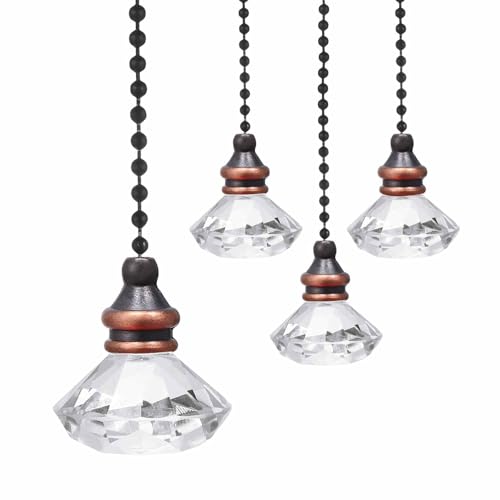 Image of MECCANIXITY 4Pack Ceiling Fan Pull Chain, 12 Inch Decorative Ornaments Diamond Pendant Pull Chain Extension for Ceiling Fans Light Lamp, Clear