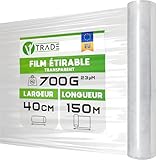 V1 Trade Film Etirable Demenagement - Film Palette Transparent 40cm x 150m - Plastique Protection pour Colis et Meubles