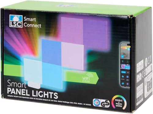 Panneaux LED muraux connectés WiFi RGB multicolores en pack de 6 carrés modulables