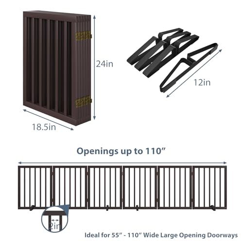 Mino Kesper Dog Gates for The House Doorways Extra Wide 110 Inches Wood Freestanding Pet Gates for Dogs Indoor Fence with Support Stands - Thumbnail 2