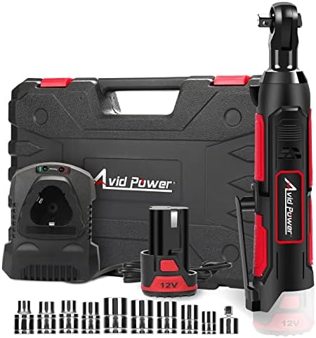 AVID POWER 3/8" Cordless Electric Ratchet Wrench Set, 50N.m(37 Ft-lbs) 12V Cordless Ratchet Kit w/ 1-Hour Fast Charger, 2.0Ah Battery, Variable Speed, 10 Sockets