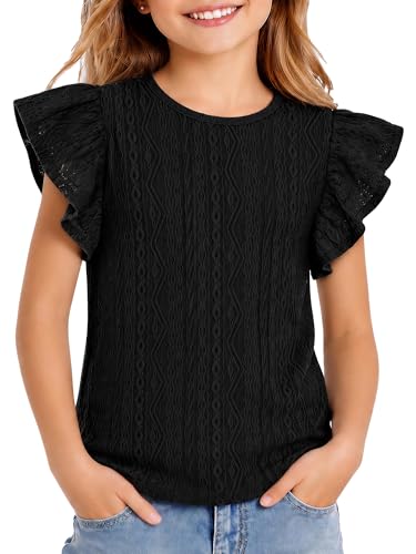 Image of Girls' Summer Shirts Cute Tops Ruffle Sleeve Crew Neck Casual Tees
