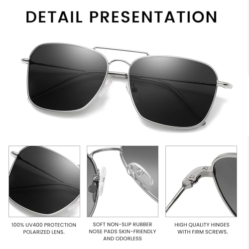 Image of DUCO Reverse Lenses Square Sunglasses for Men Women,Retro Polarized Sun Glasses Classic Shades Double Bridge DC3046