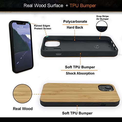 Gemi-Case GEMW-I13XX-WOOD Real Wood Case - Compatible With Iphone 13 - Wooden Hybrid W/Shockproof Inner Tpu/Pc Bumper- Bamboo thumb #3