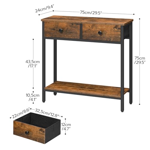 Table console 2 tiroirs style industriel 75x24 HOOBRO