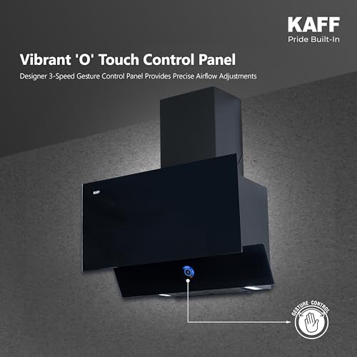 Image of KAFF 60 cm, 1350 m /hr Slant Kitchen Chimney | Powerful Suction | Touch Control with Digital Display | Gesture Control | Black Designer Glass | LED Lights | Low Noise | AERO BL