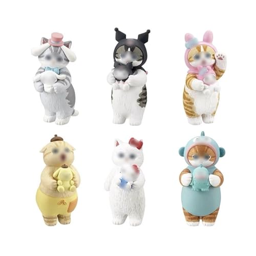 AAGWW 6pcs カプセルトイ 猫の置物 カプセルトイ フルコンプ ガチャガチャおもちゃ キャラクター 猫 おもちゃセット 飾り かわいい 置物 プレゼント（D型6点セット）