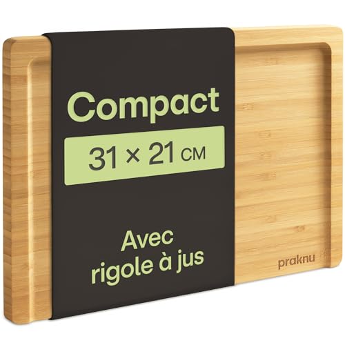 Praknu Planche à Découper en Bois Avec Rainure à Jus – Compacte 31,5 X 21,5 Cm – Réversible Pour Couper et Servir Légumes, Viande Et Plus –...