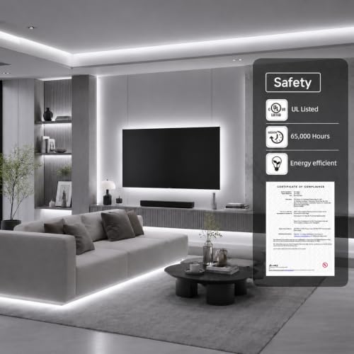 Image of BTF-LIGHTING FCOB COB LED Strip Light Cool White 6000K, UL Listed DC12V 16.4FT High Density Uniform Light, CRI90+ 8mm Width Black PCB Tape Light for Home DIY Lighting(No Adapter or Controller)