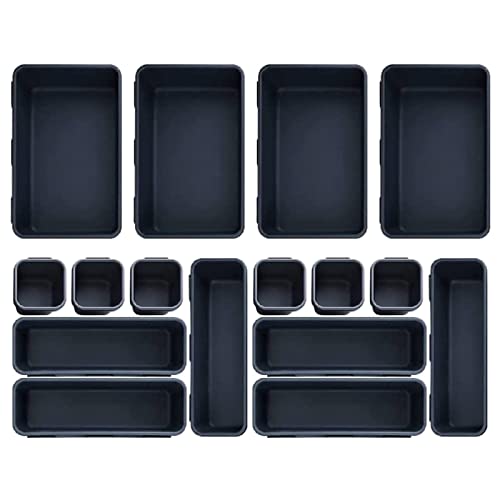 talifoca 16 piezas Organizador de Cajones, Cajas Bandejas Plástico Apilables Almacenamiento para Escritorio, Cajones, Cocina, Baño, Maquillaje, Armario