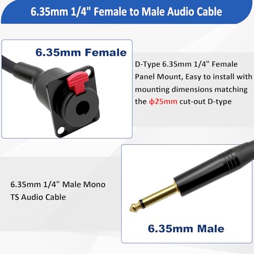 Cable de Audio 6.35mm Macho a Panel Hembra 1m miniatura 3