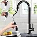 Rubinetto Cucina con Doccetta Estraibile, Rubinetto Lavello Cucina in Acciaio Inox Miscelatore per Cucina con Base Rimovibile, Girevole a 360 °, 2 Modalità Dell'acqua, Freddo e Caldo Disponibile-Nero