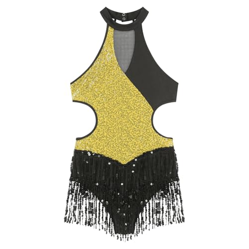 Tenue de danse standard dorée avec franges fluides pour compétitions - 3