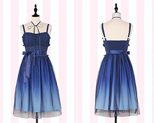 Sweet Lolita Gradient Starry Sky Deep Blue Girl Sleeveless Long Dress2