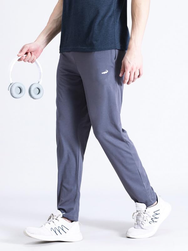 Image of CROCODILE Men Solid Regular Fit Track Pant | Mid Rise | Drawstring Waist | Regular Length | Casual Sports Lounge Bottomwear Jet Black