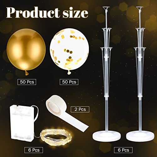 6 Set Of Balloon Stand Kit For Floor With Balloons Light Strings Holder Centerpieces Balloon Column Kit For Graduation Birthday Baby Shower Holiday Party Decoration (Gold Sequin, Gold) #TOP2