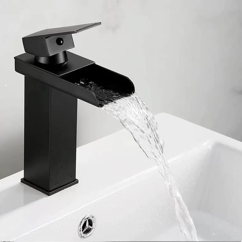 Robinet de salle de bains mitigeur d'évier cascade carrée noir