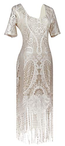 Image of Women 1920s Gatsby Flapper Dress Sexy Open Back Strap Fringed Cocktail Party Dress with 20s Accessories