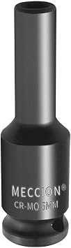 Meccion 3/8 Inch Drive Impact Socket 6mm Metric, 6 Point Cr-Mo Deep Socket, 63mm Length
