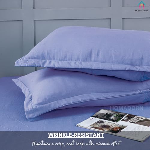 Image of HOMADORN Premium Polycotton Flat Bedsheet for Double Bed with 2 Pillow Covers - Soft, Durable & Wrinkle-Resistant (Lavender Blue)