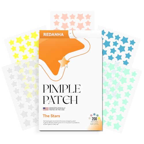 REDANHA 200 Counts Star Pimple Patches for Face, Hydrocolloid Acne Pimple Patches with Tea Tree Oil for Party Gift Covering Zits Blemishes