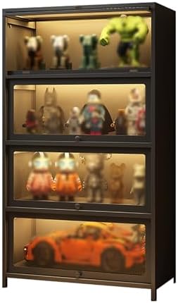 Black Floor Standing Glass Display Case for Collectibles, Curio Cabinet & Trophy Showcase, Modern Glass Shelf Unit for Living Room & Study, 70x35x106.2CM, Grau Color