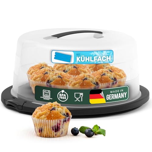 Novaliv Boîte de transport à gâteau avec compartiment isotherme et récipient à muffins (rond 38 x 33,5 x 17,5 cm) - Boîte de rangement avec couvercle...