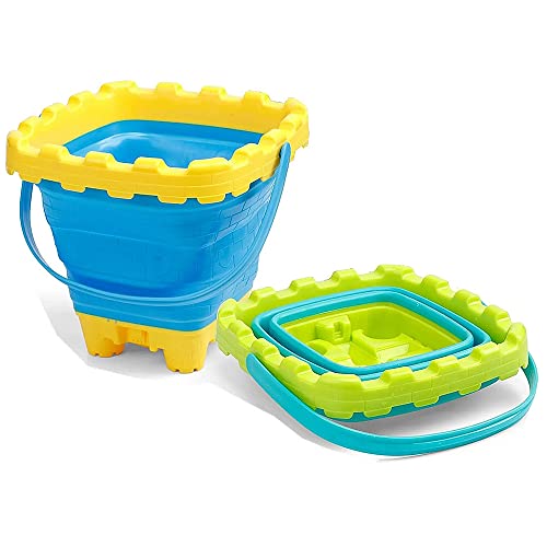 TRIXES 2-teiliges zusammenklappbares Eimer- und Spaten-Set – ideal für den Urlaub – Silikon-Design – minimiert den Platz im Gepäck – hochwertiges Kinder-Urlaubs-Essential – Sommergeschenk – 6-teilig