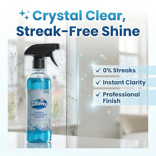 Image of GLIMY Glass & Multi-Surface Cleaner Spray Pack of 2 x 500 ml | Cherry Blossom Fragrance for Fresh & Pleasant | Crystal Clear Finish, Easy Wipe Cleaning, Streak-Free Shine No Smudges | Fast-Dry Formula