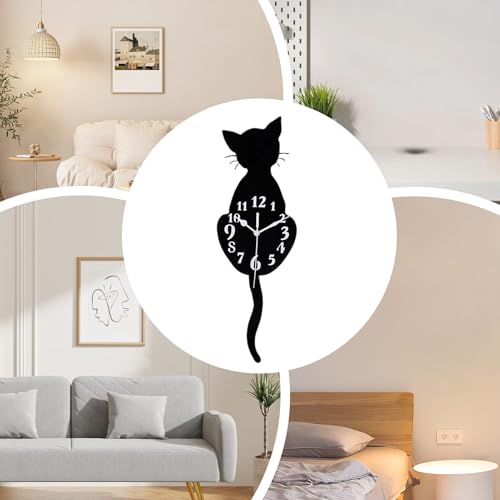 Horloge murale chat silencieuse pour décoration de salon et chambre