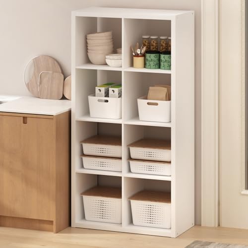 Image of Furinno HERMITE Kitchen Island, 8-Cube Coffee Bar, Extra Thick Kitchen Storage, Bakers Rack, for Pantry Organizers and Storage, Kitchen Organization, White