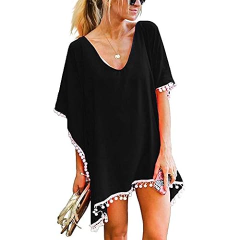 Jomago Women Tassel Cover Up Bathing Swimsuit Bikini Kaftan Beach Swimwear Rashguard Black Cover
