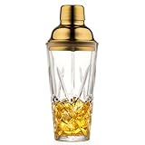 Gold Christmas & New Year Holiday Glass Cocktail&Martini Shaker-15oz, Cutting,Crafting Desgin-Exquisite for Elevated Mixology,Barware, Tableware, Kitchware, House,Espresso Funny Drink Shaker Tool.