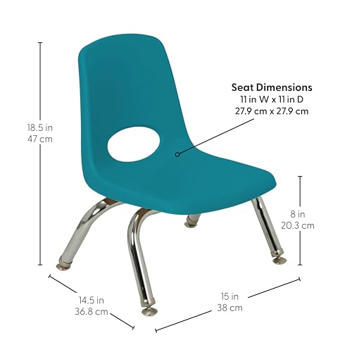 Image of FDP 8 inch School Stack Chair,Stacking Student Seat with Chromed Steel Legs and Swivel Glides for Daycare, Preschool and Homeschool - Teal (2-Pack), 15408-TL