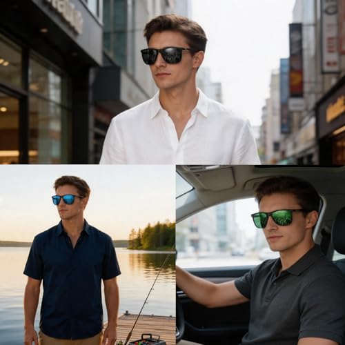Image of HAOLOTA Polarized Sunglasses for Men Ultralight Carbon Fiber Temple,Square Sunglasses UV400 Protection for Driving /Golf