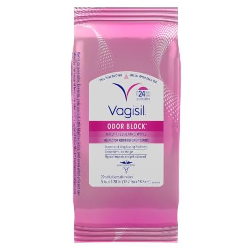 Vagisil Odor Block Daily Freshening Wipes for Feminine Hygiene in Resealable Pouch, Gynecologist Tested & Hypoallergenic, 20 count (Pack of 1)