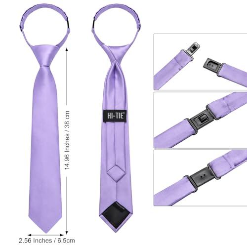Image of Hi-Tie Pretied Boys Ties Solid Color Kids Adjustable Necktie Lapel Pin Clip Set Age 8-12 Wedding School Graduation