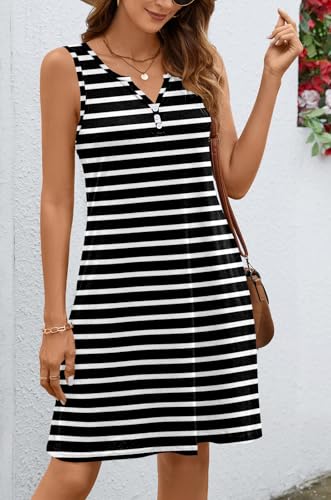 Image of Ladlop Summer Dresses for Women 2026 Beach Loose Casual A Line Dress Sleeveless V-Neck Sundress with Pockets