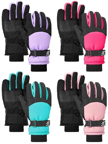 Hicarer 4 Pairs Kids Winter Gloves Waterproof Snow Gloves Accent 1-4y Chic