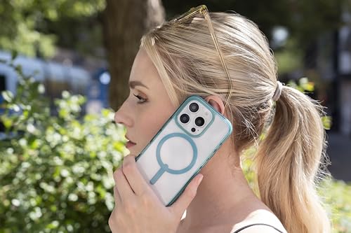 Image of ZAGG Santa Cruz Snap Case for iPhone 16 Pro - MagSafe Compatible, 13ft Military-Grade Drop Protection, Graphene Reinforced, Lightweight, 70% Recycled Content, Clear with Color Accents, Retro Blue