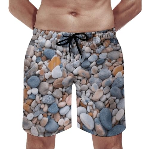 Beach Colored Pebbles Mens Swim Trunks Quick Dry Hawaii Bathing Suit Board Shorts with Mesh Lining-