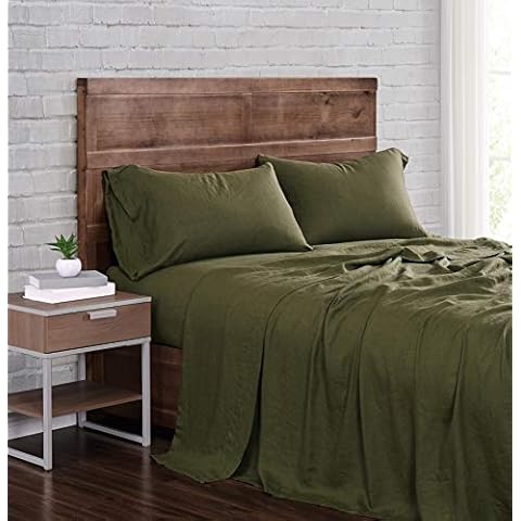 Brooklyn Loom Flax Linen Sheet Set, California King, Olive Green,SS2469OGCK-4700,4 Cover