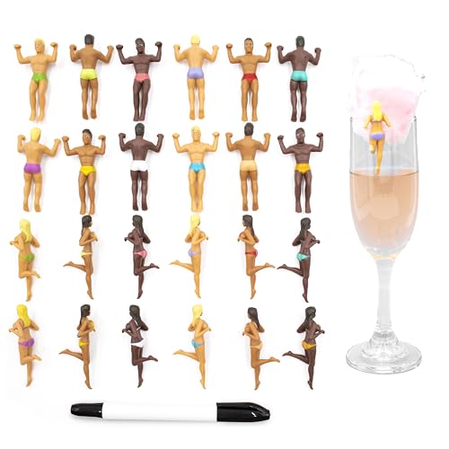 NPW Drinking Buddies Ultimate Party Edition Drink Markers & Wine Glass Charms Customizable with Pen - Wedding & Large Party Accessories with Pen (24 Count Mixed Male & Female Buddies)